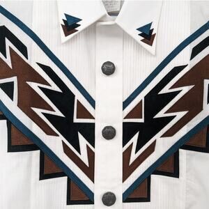 Vintage 1980's Men's Appliqued Country Western Rodeo Dress Shirt ~ PATTY LEWIS